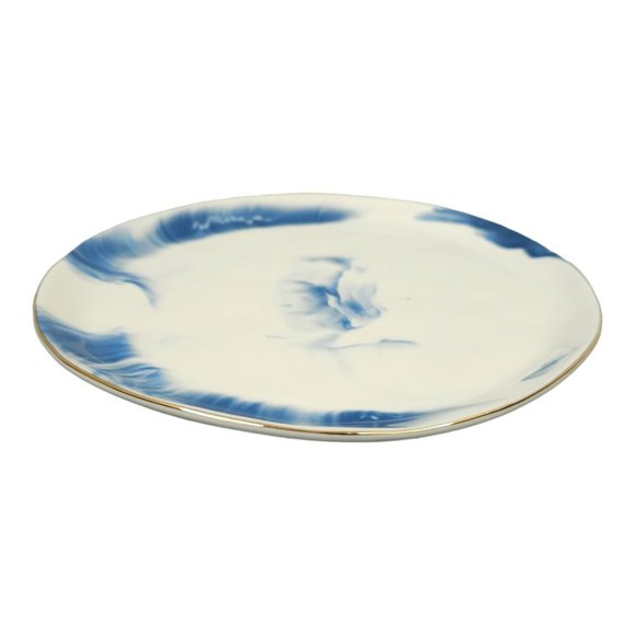 Anthropologie Strata 8 3/8" Salad Plate Gold Rim Blue Marble Design Ceramic - Picture 5 of 9